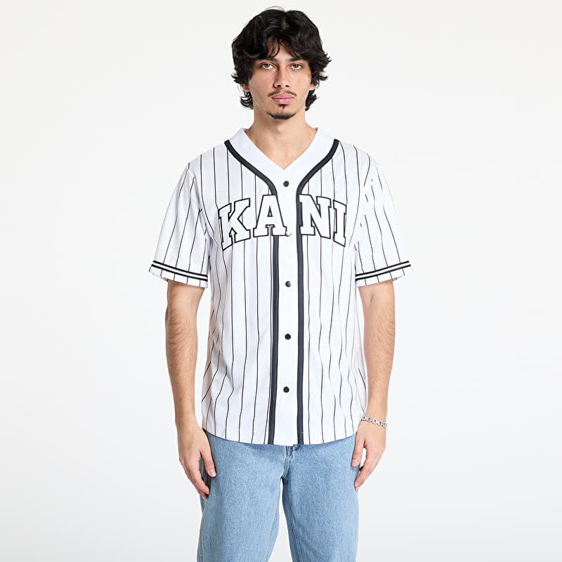 Karl Kani Serif Pinstripe Baseball Shirt White/ Black
