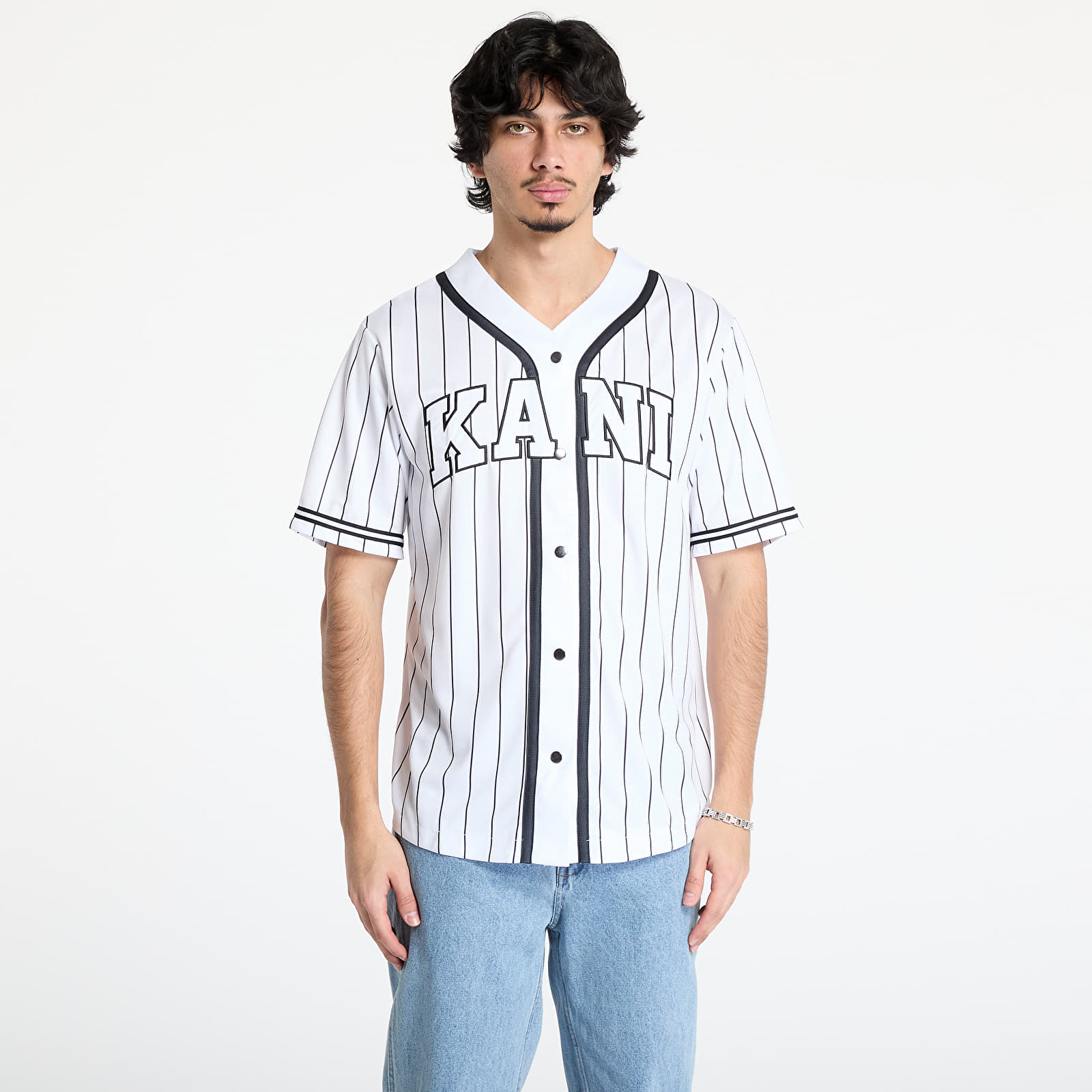 Hemden Karl Kani Serif Pinstripe Baseball Shirt White/ Black