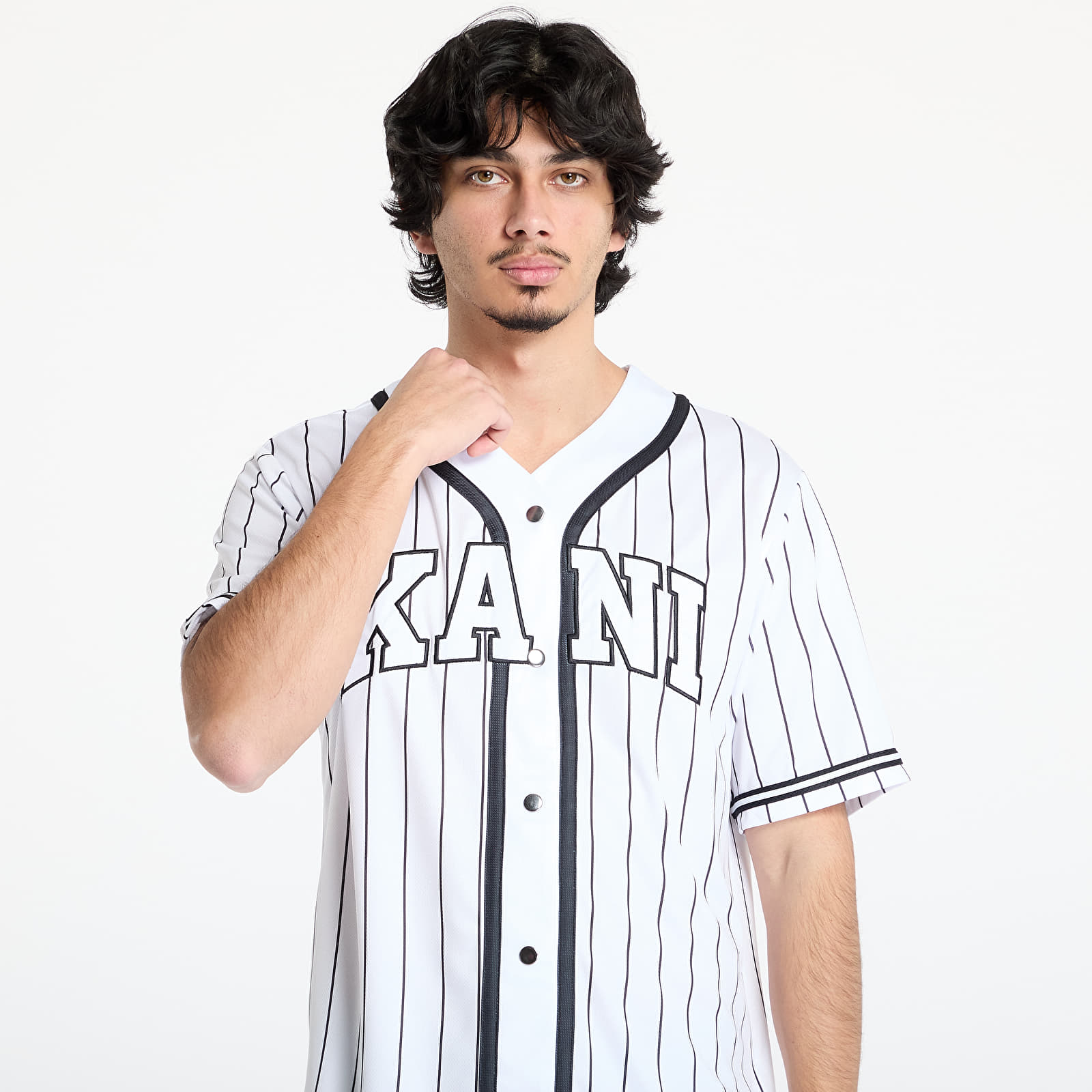 Hemden Karl Kani Serif Pinstripe Baseball Shirt White/ Black