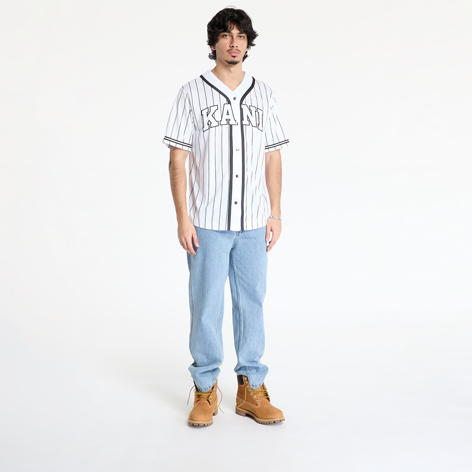 Hemden Karl Kani Serif Pinstripe Baseball Shirt White/ Black