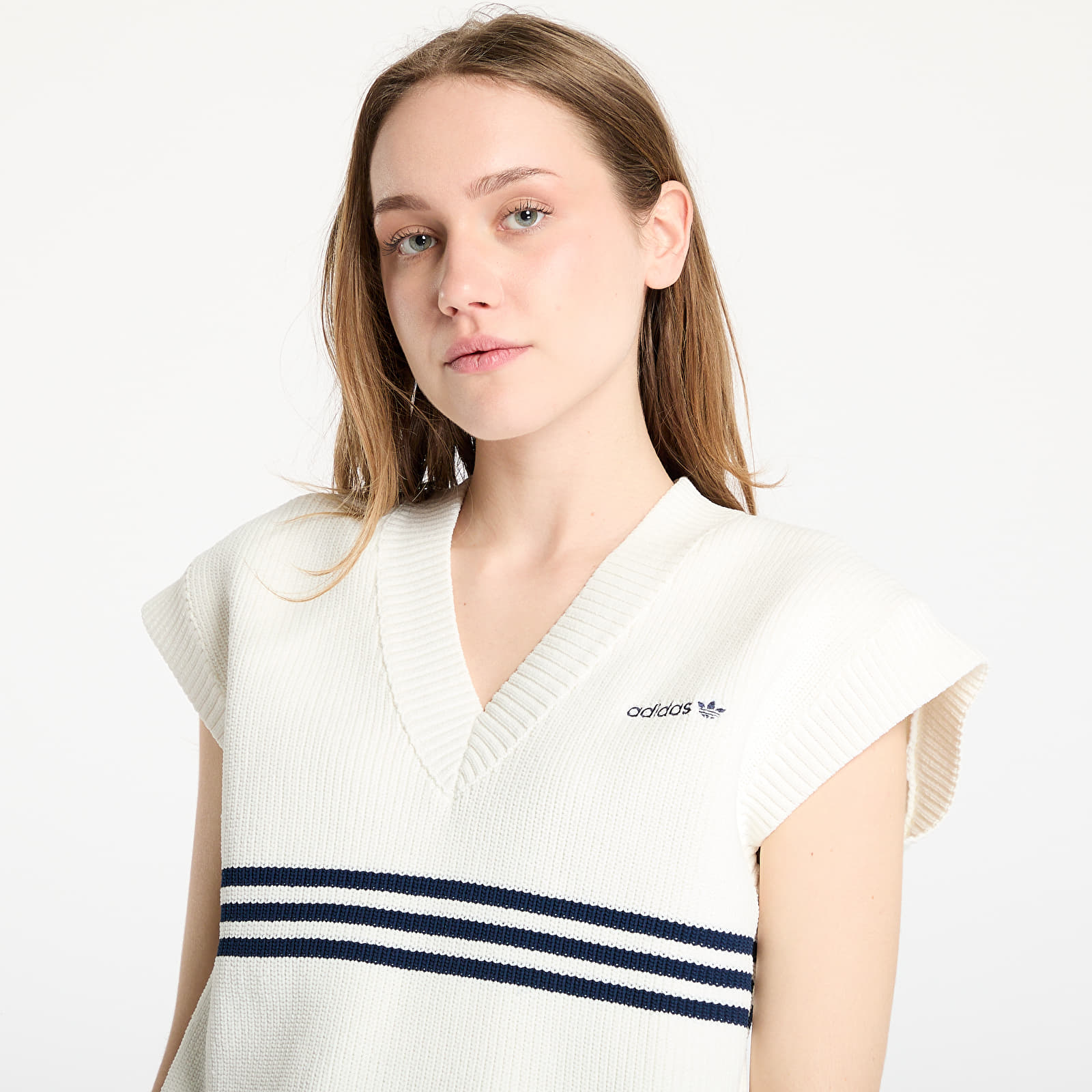 Women's cardigans adidas 3 Stripe Knitted Vest White/ Off White