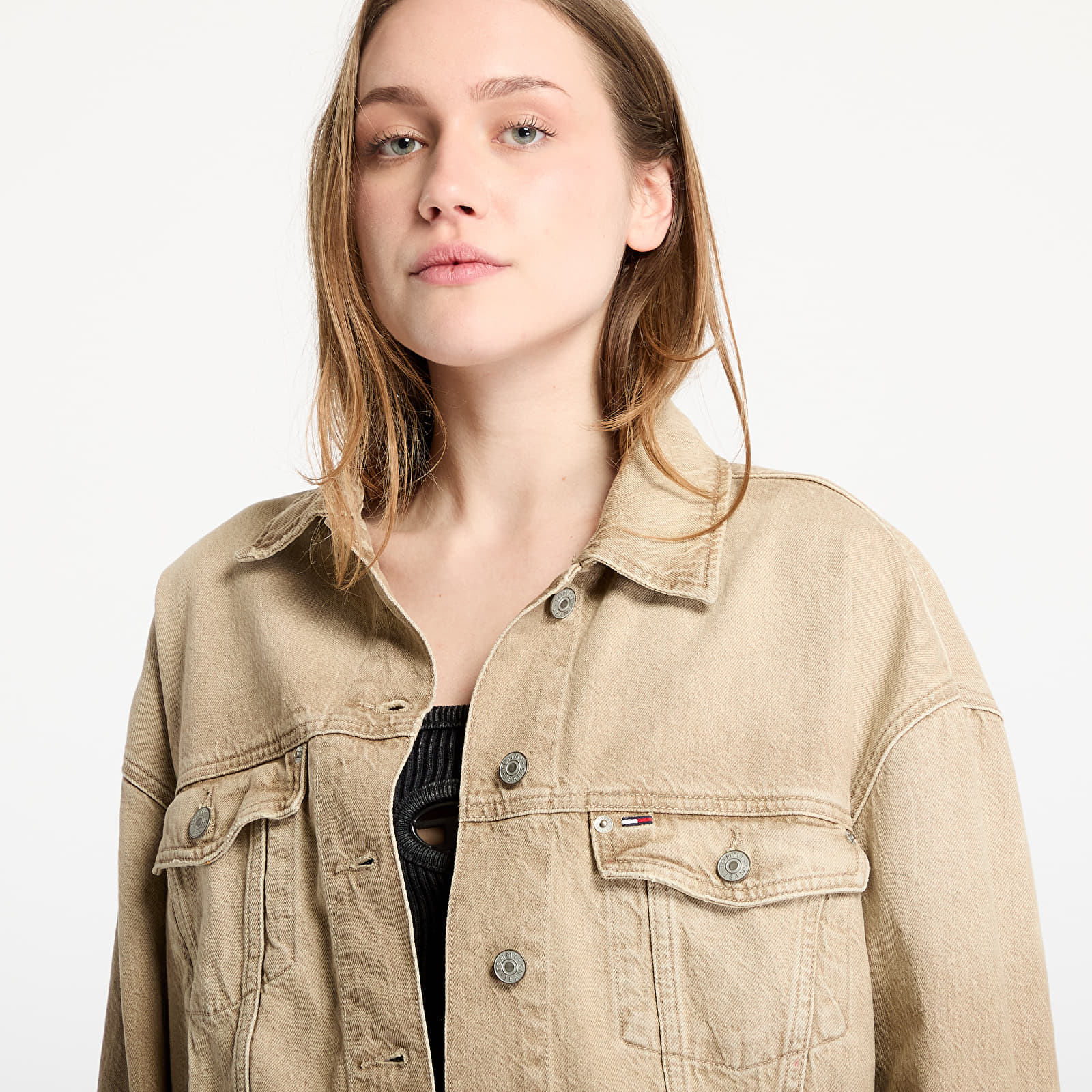 Ženske jakne Tommy Jeans Oversized Crop Trucker Jacket Denim