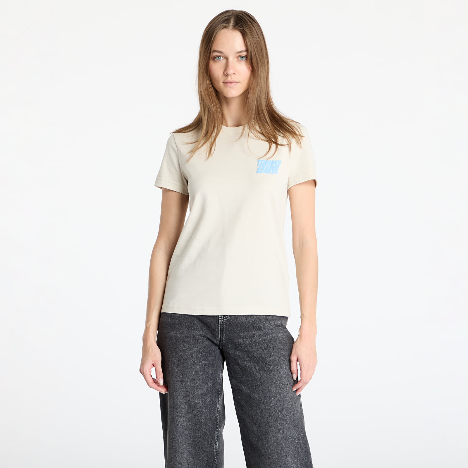 Camisetas de mujer Tommy Jeans Reg Tj Bubble Tee Beige