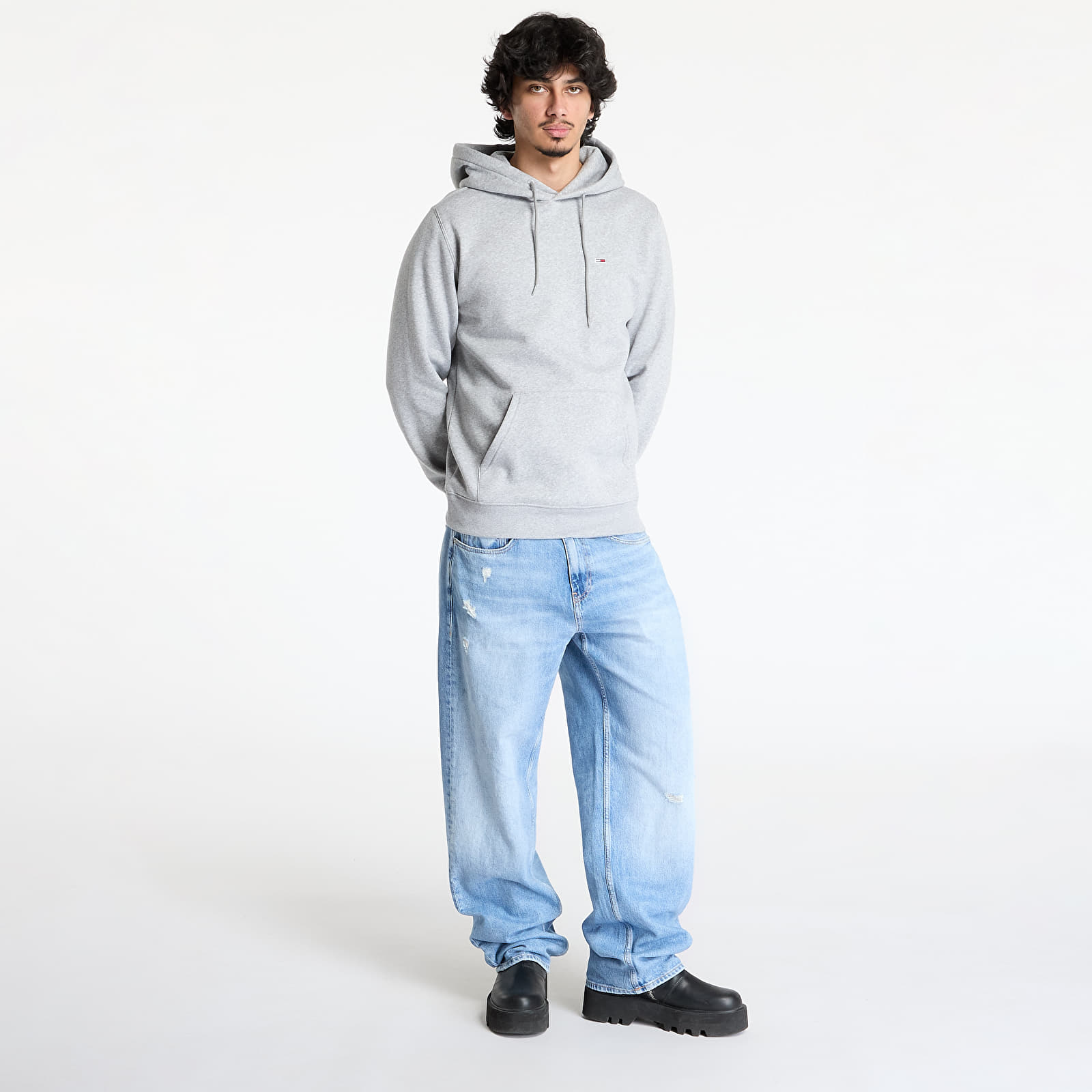 Pánské mikiny Tommy Jeans Regular S Flag Hoodie Gray