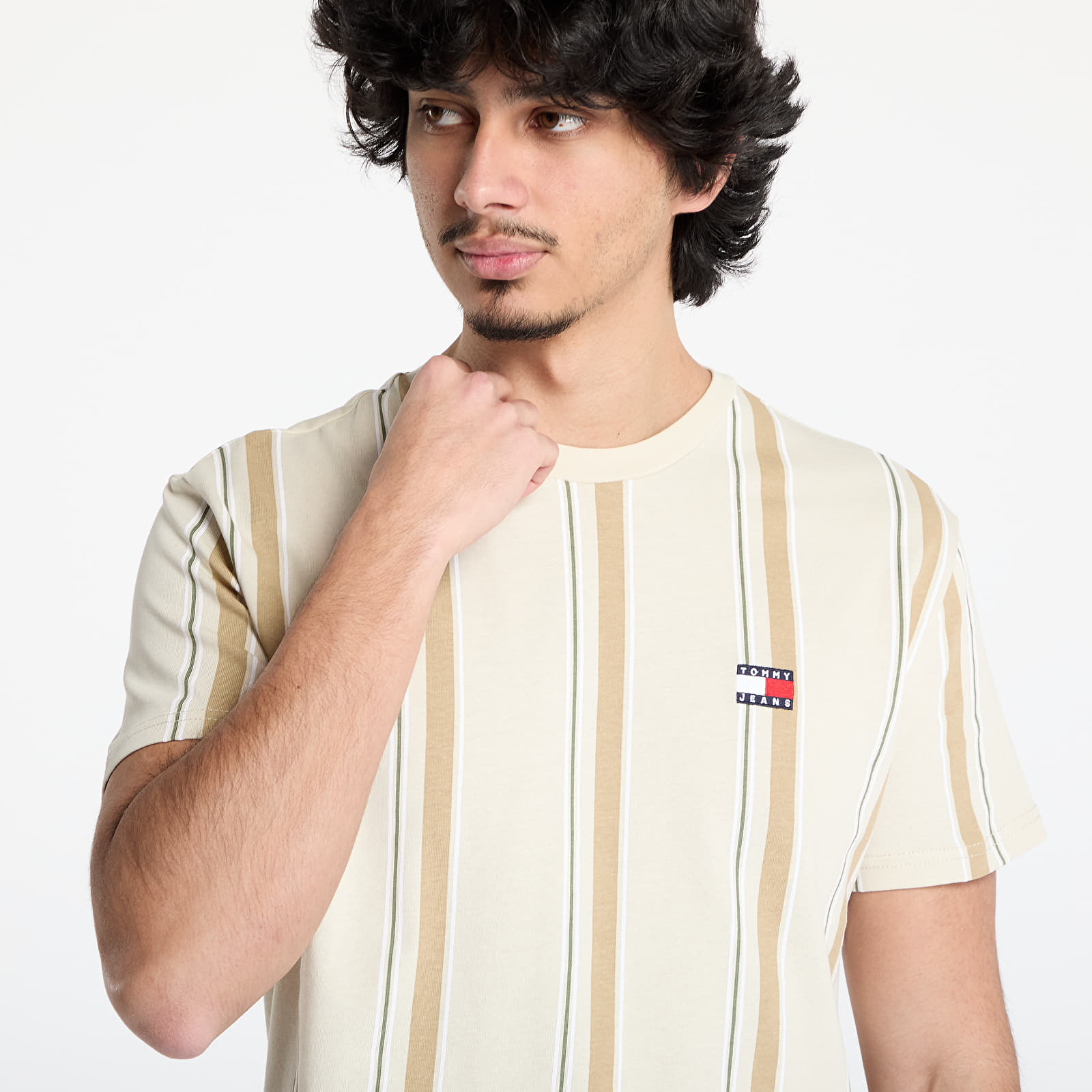 Camisetas hombre Tommy Jeans Regular Vertical Stripe Tee Beige