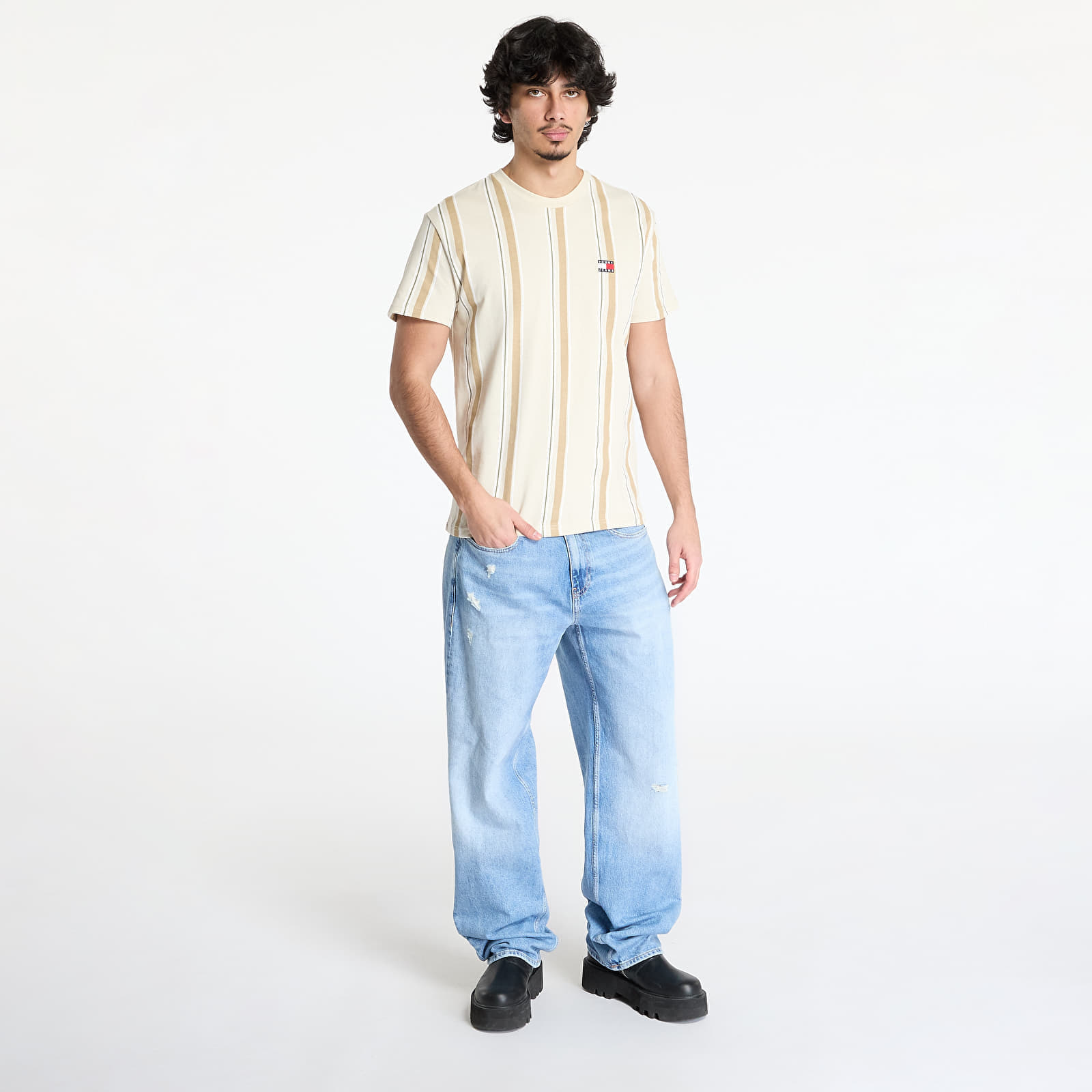 Tommy Hilfiger T-shirt Tommy Jeans Regular Vertical Stripe Tee Beige M - 4