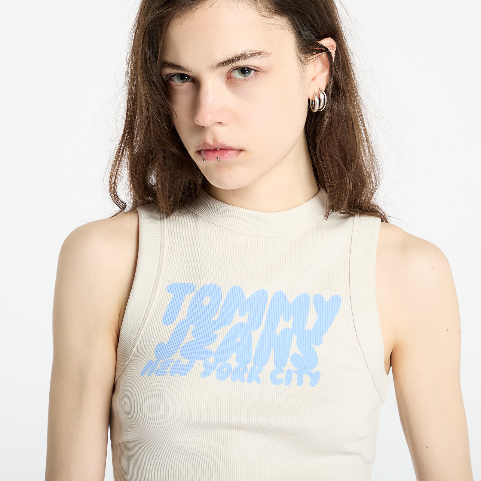 Women's tank tops Tommy Jeans Slim Bubble Tank Top Beige