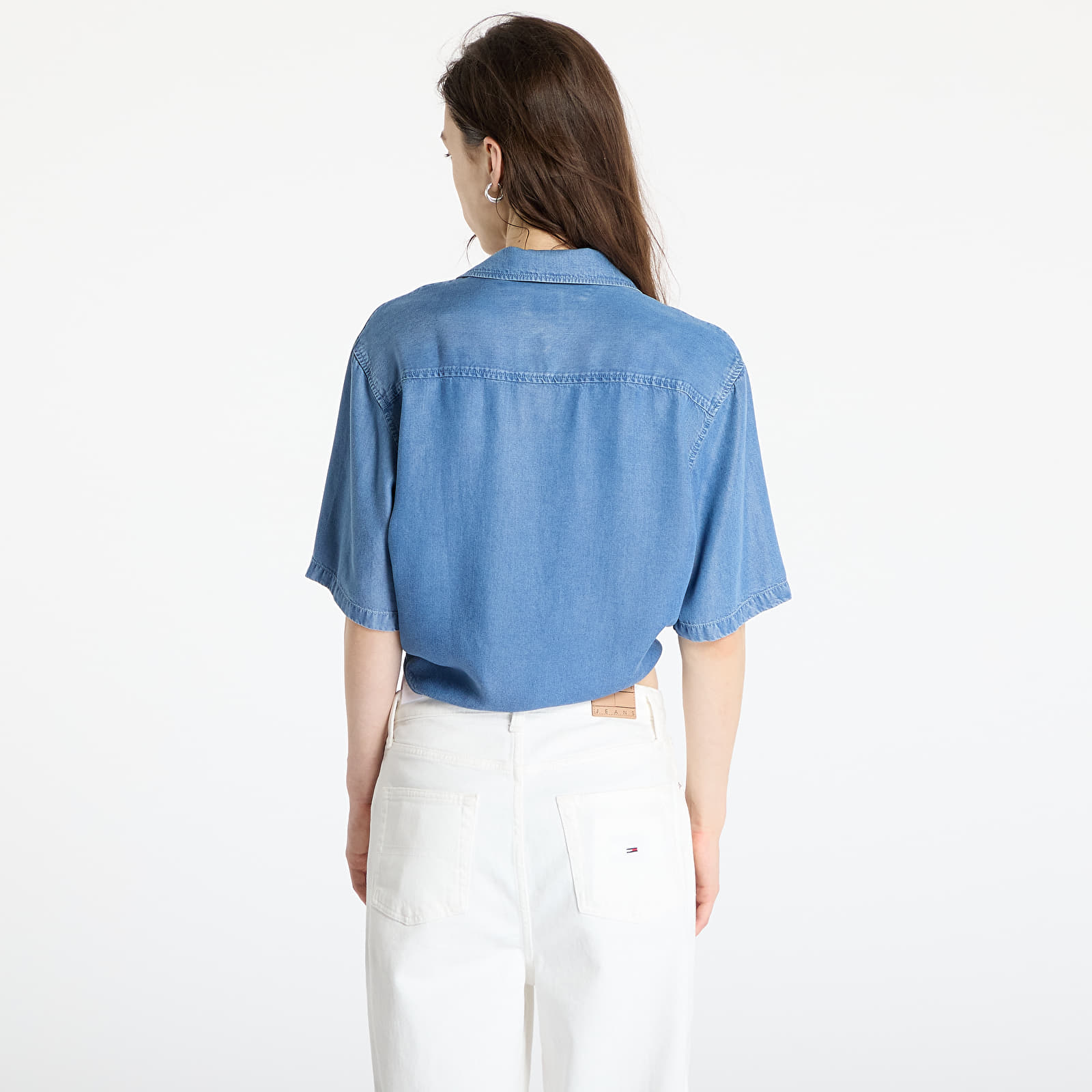 Ženske srajce Tommy Jeans Chambray Tie Shortsleeve Shirt Denim