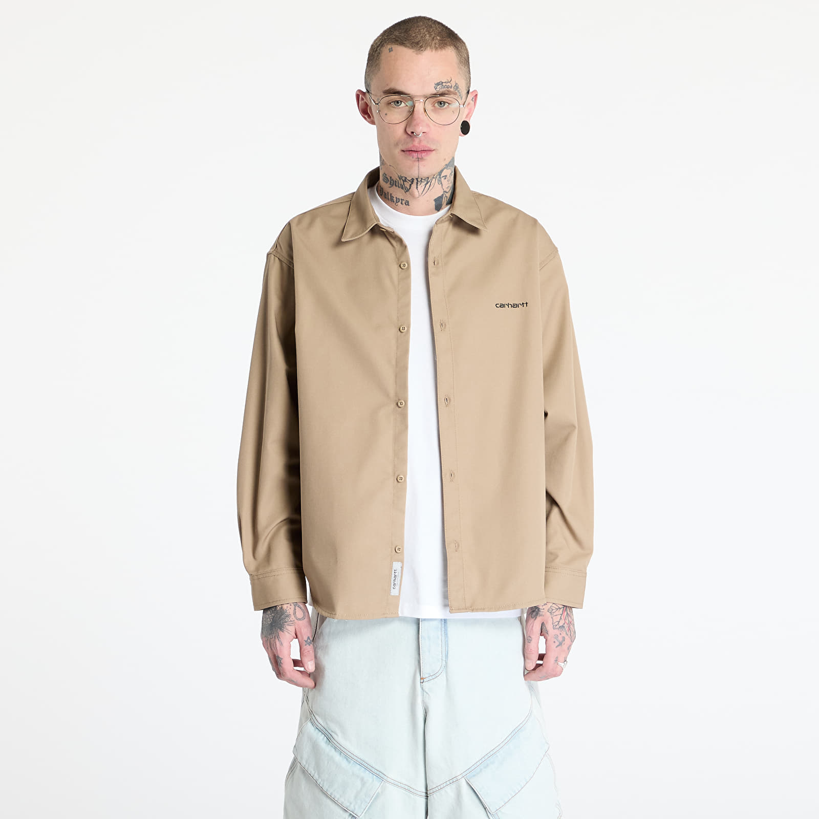 Camisas para hombre Carhartt WIP Longsleeve Module Script Shirt UNISEX Leather/ Black Rigid