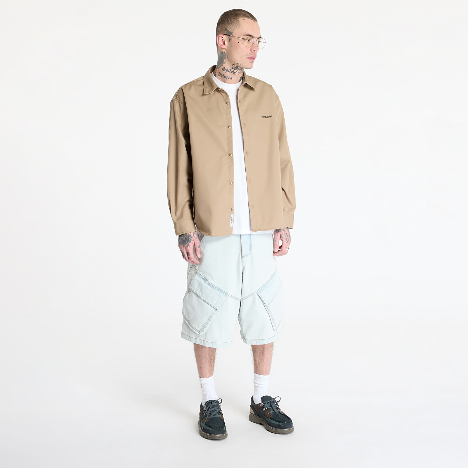 Camisas para hombre Carhartt WIP Longsleeve Module Script Shirt UNISEX Leather/ Black Rigid