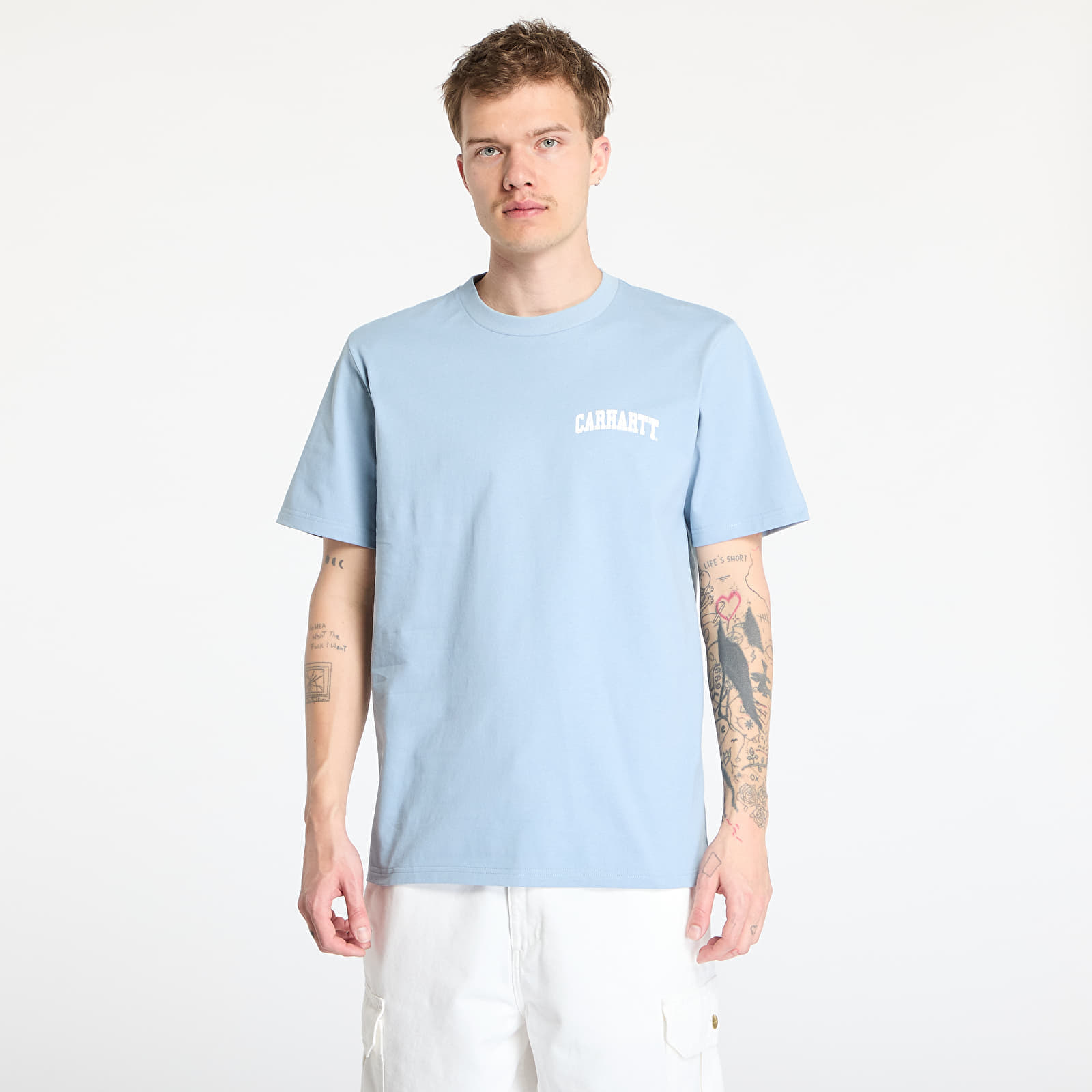 T-shirt Carhartt WIP University Script Short Sleeve T-Shirt UNISEX Dusty Ice/ White M