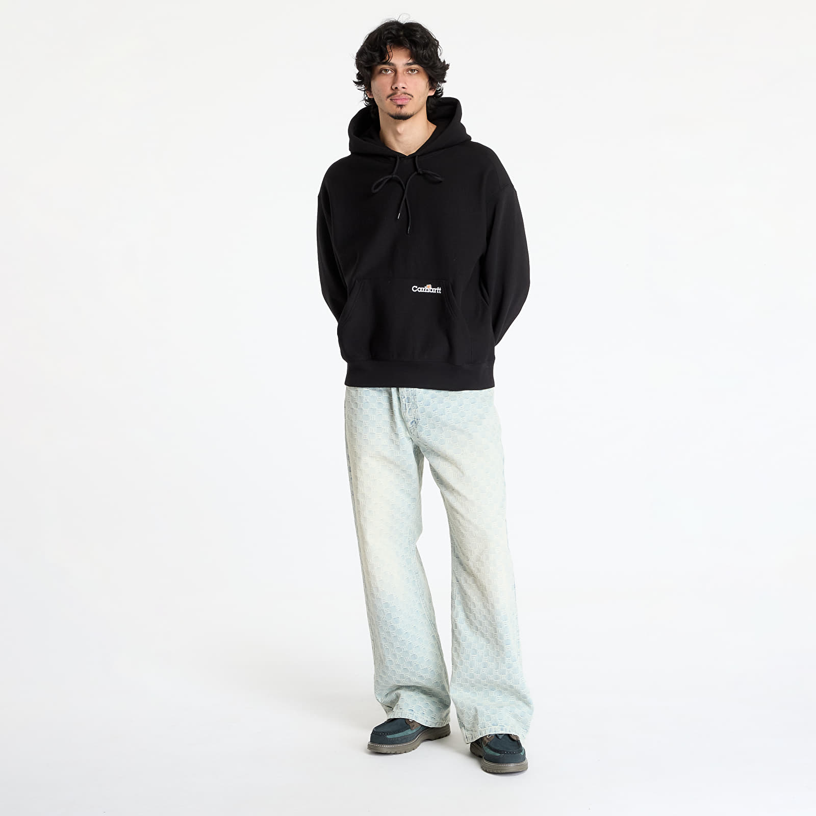 Gensere for menn Carhartt WIP Hooded Label Script Sweat UNISEX Black