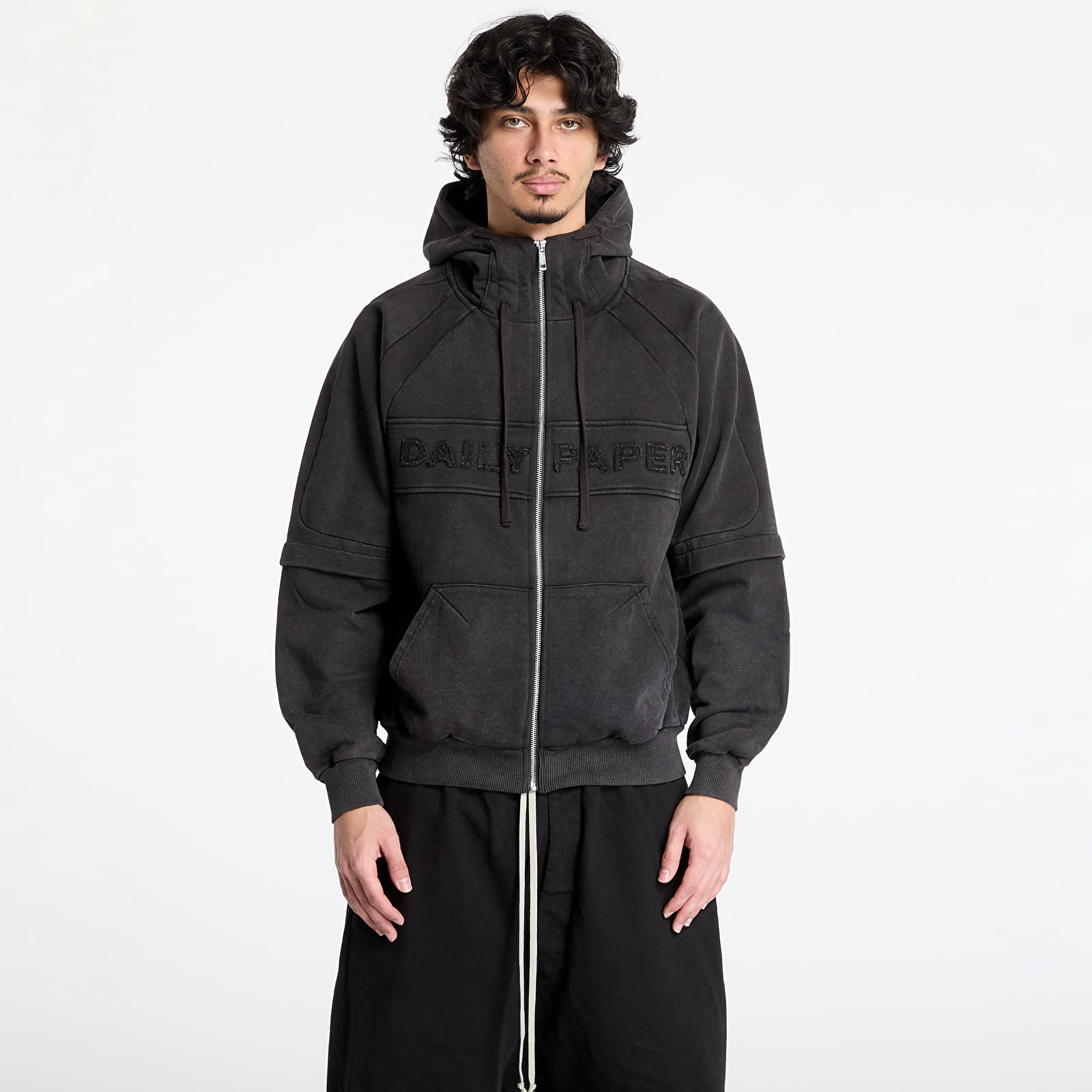 Felpe con cappuccio uomo Daily Paper Garment Wash Zip Up Hoodie UNISEX Black