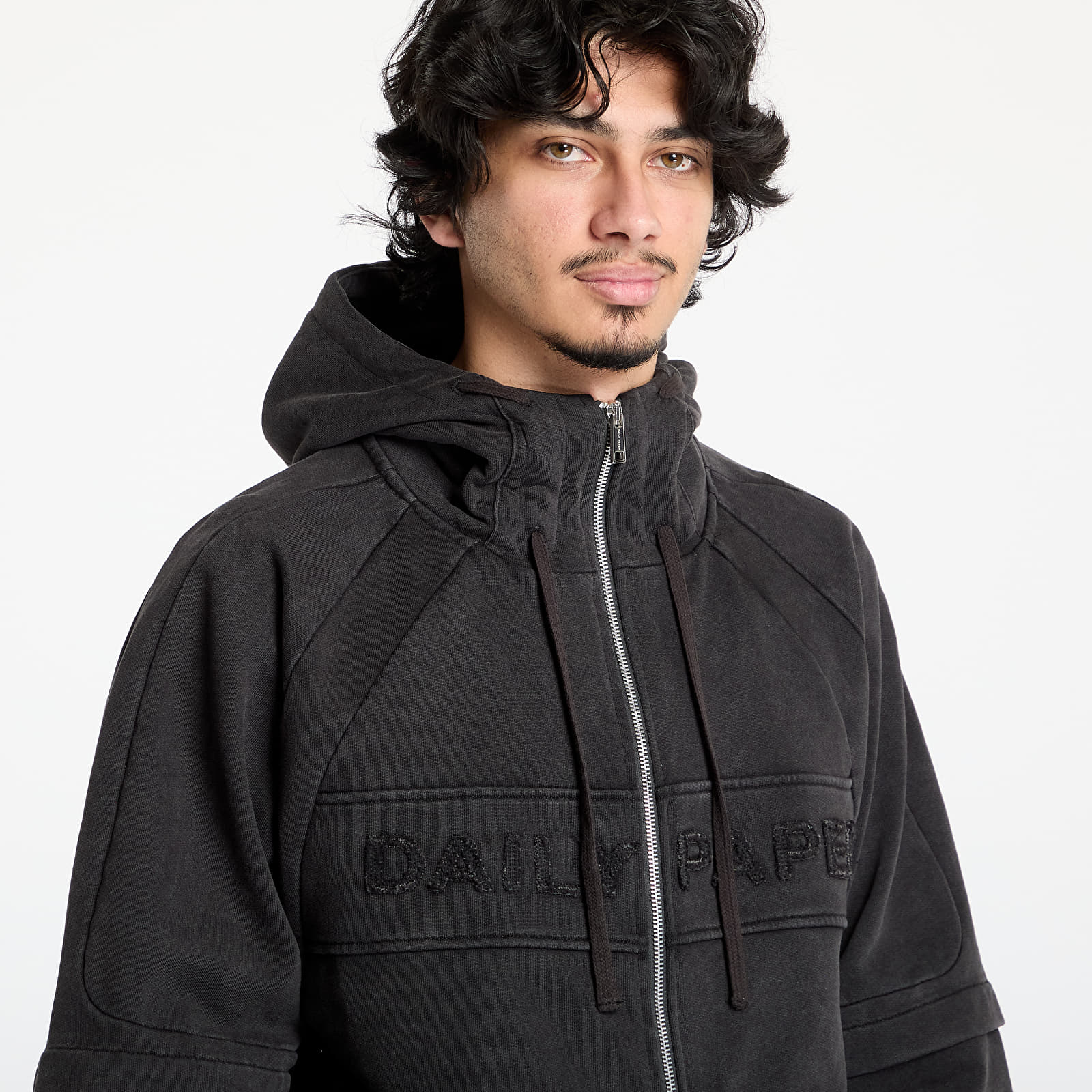 Felpe con cappuccio uomo Daily Paper Garment Wash Zip Up Hoodie UNISEX Black