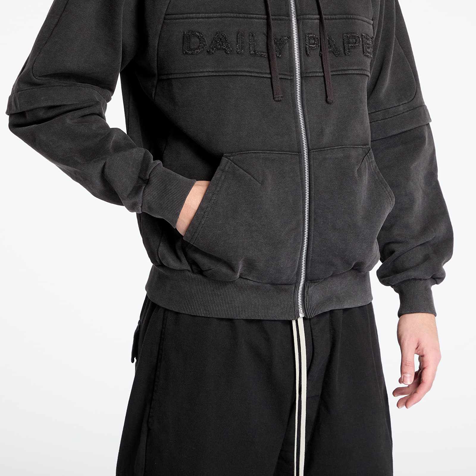 Felpe con cappuccio uomo Daily Paper Garment Wash Zip Up Hoodie UNISEX Black