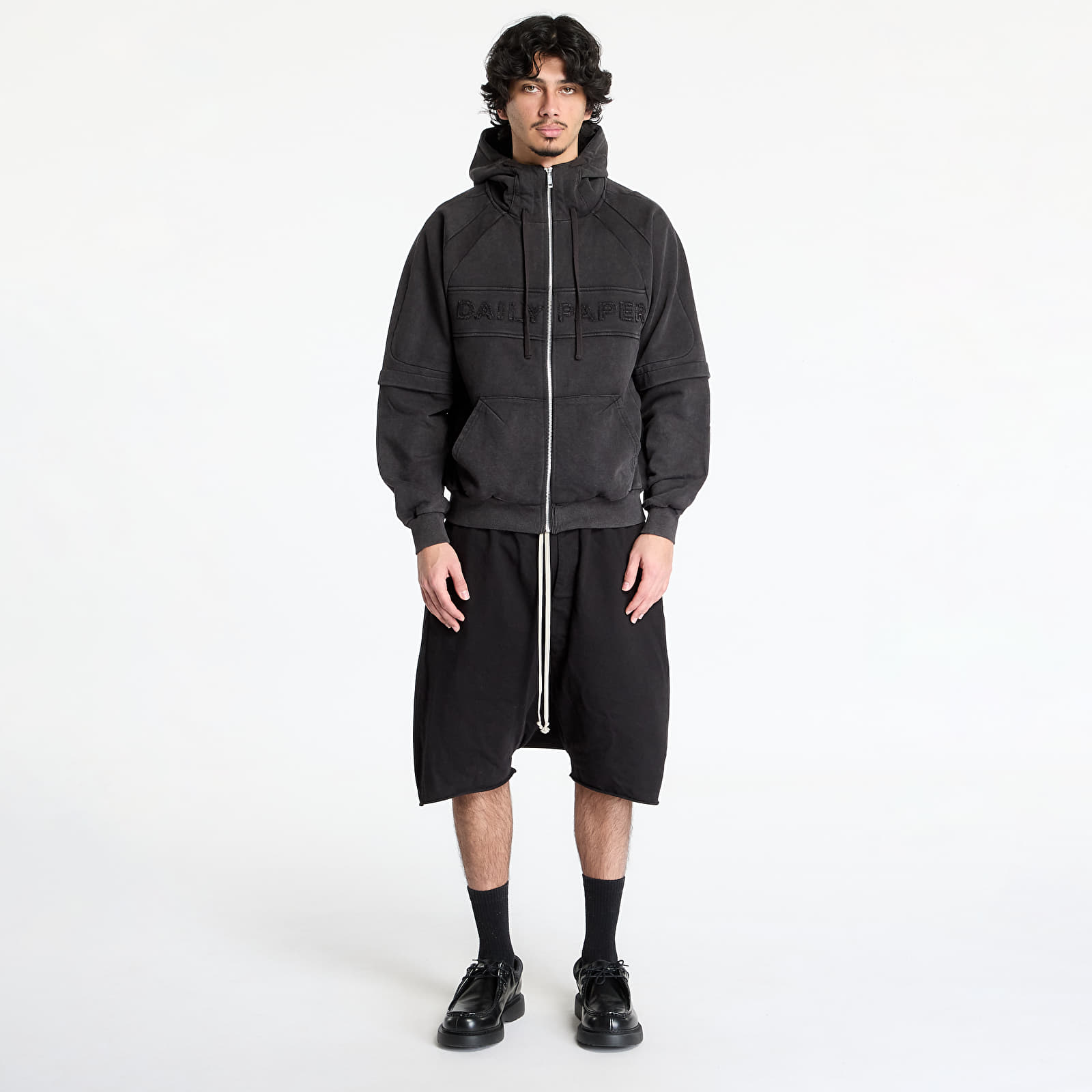 Felpe con cappuccio uomo Daily Paper Garment Wash Zip Up Hoodie UNISEX Black