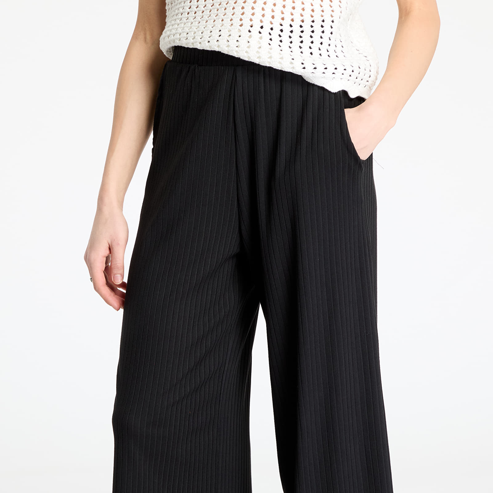 Jeans und Hosen Urban Classics Ladies Rib Jersey Wide Leg Pants Black