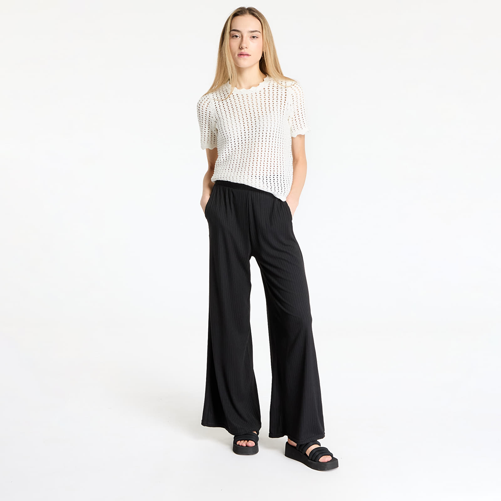 Jeans und Hosen Urban Classics Ladies Rib Jersey Wide Leg Pants Black