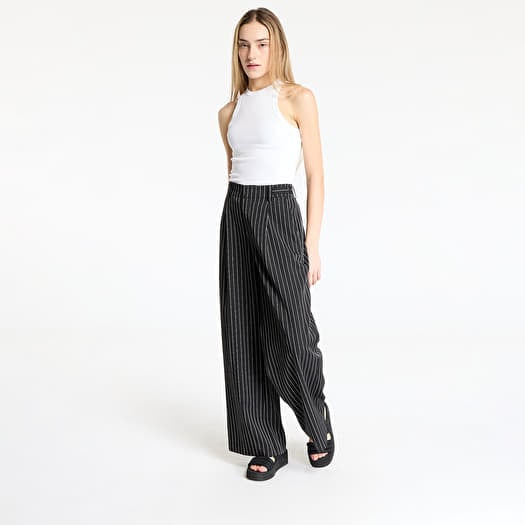 Urban Classics Ladies Pinstripe Wide Leg Trousers Dark Grey/ White