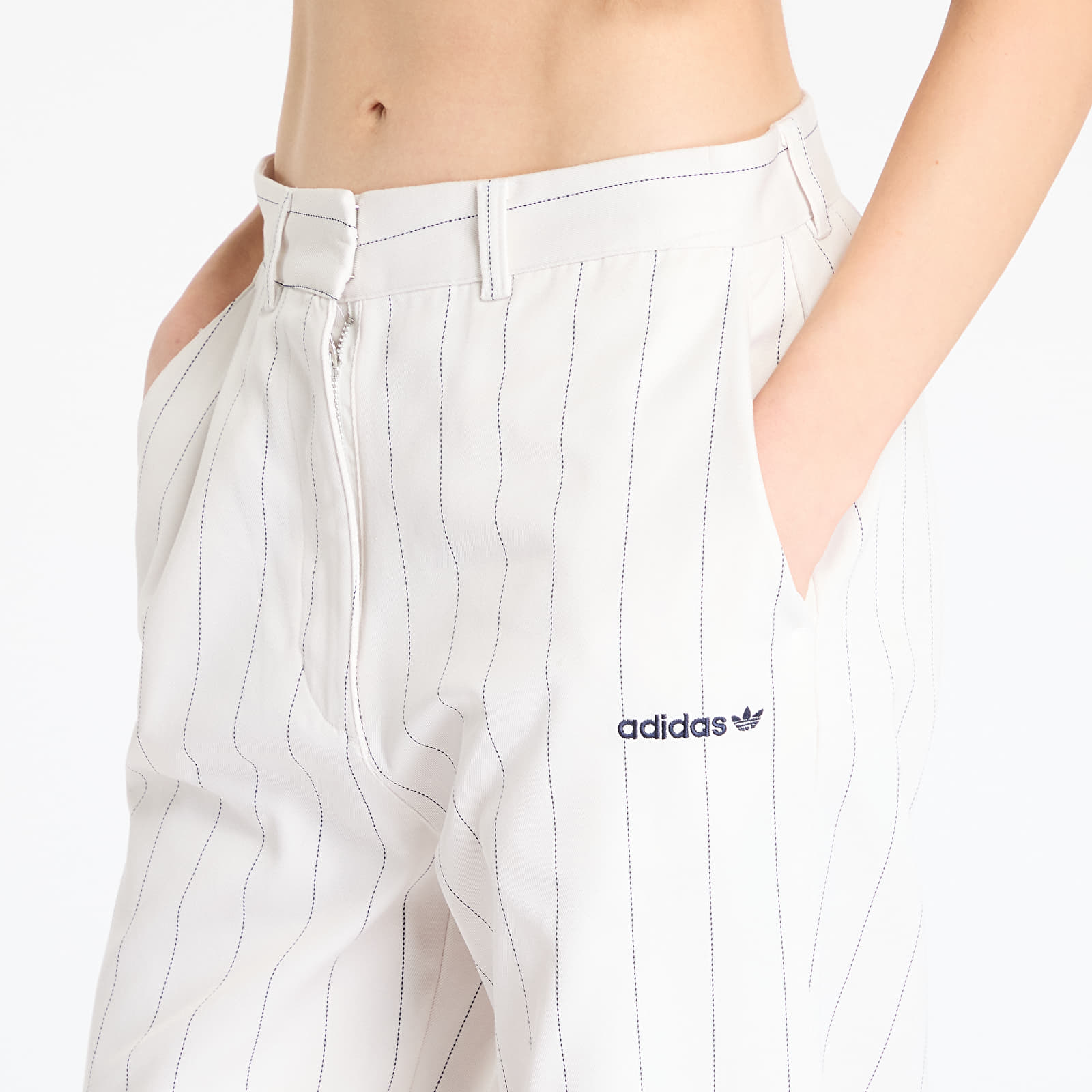 Women's Trousers adidas Pinstripe Twill Loose Pants White/ Off White/ Night Indigo