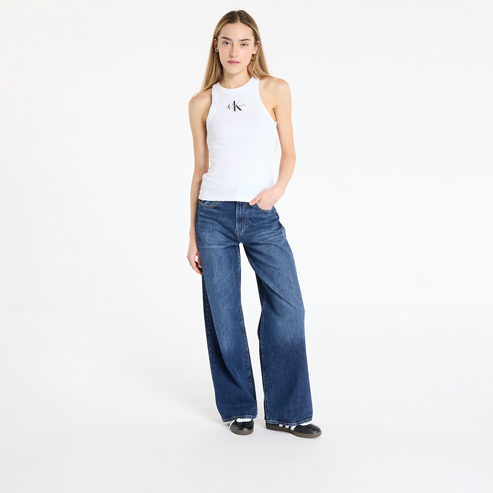 Ženske majice s kratkimi rokavi Calvin Klein Jeans Monologo Rib Tank Top White
