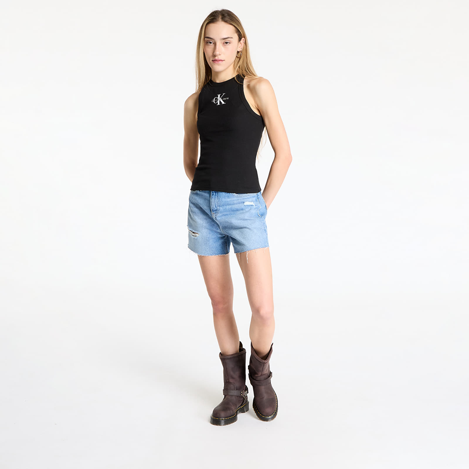 Ženske majice s kratkimi rokavi Calvin Klein Jeans Monologo Rib Tank Top Black