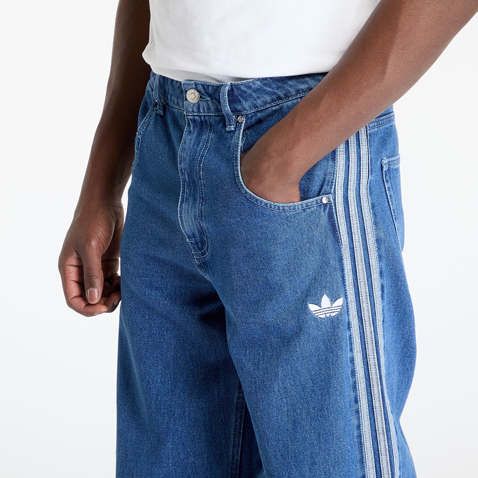 Pánské kalhoty adidas Firebird Adicolor Denim  Pants Medium Blue Denim