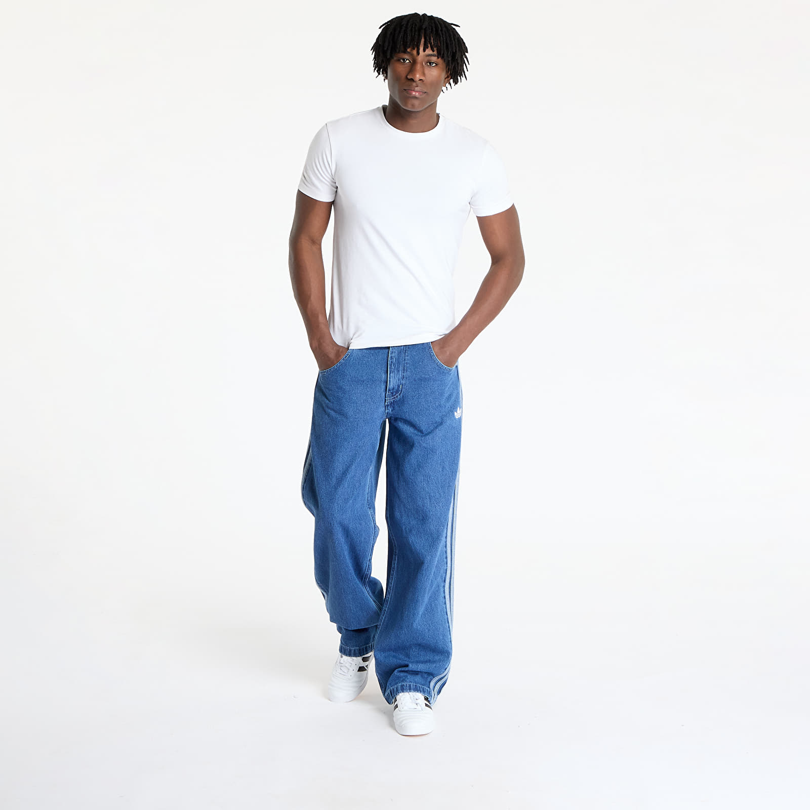Pánské kalhoty adidas Firebird Adicolor Denim  Pants Medium Blue Denim