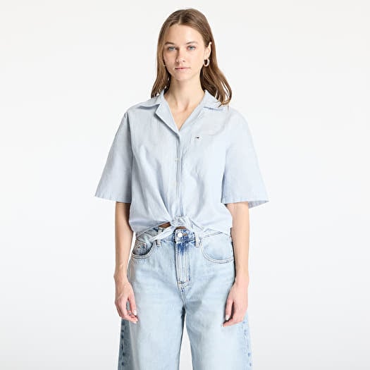 Tommy Jeans Crop Linen Shortsleeve Shirt Blue