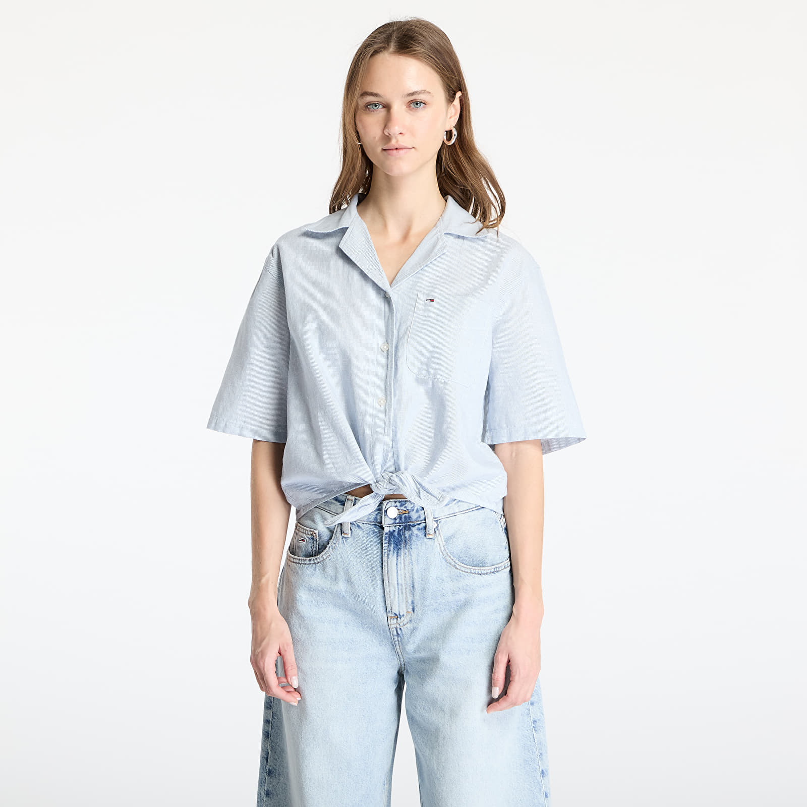 Naiste särgid Tommy Jeans Crop Linen Shortsleeve Shirt Blue