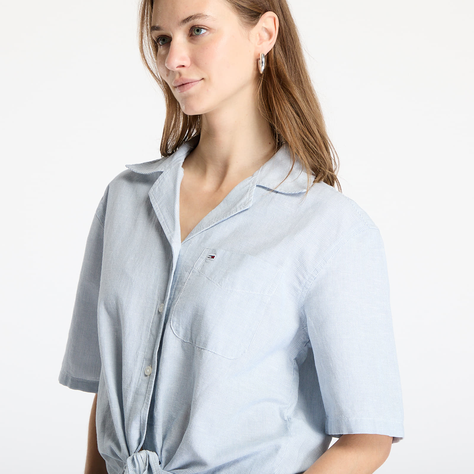 Naiste särgid Tommy Jeans Crop Linen Shortsleeve Shirt Blue