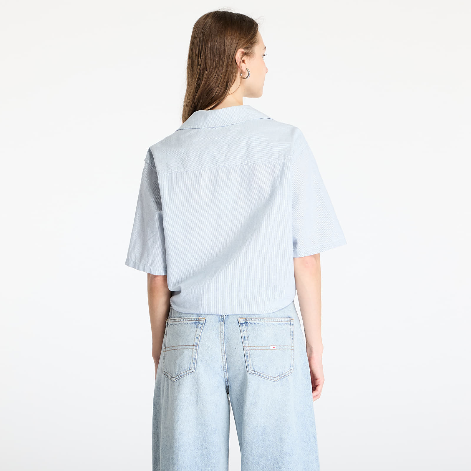 Naiste särgid Tommy Jeans Crop Linen Shortsleeve Shirt Blue