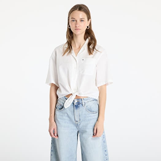 Tommy Jeans Crop Linen Shortsleeve Shirt White