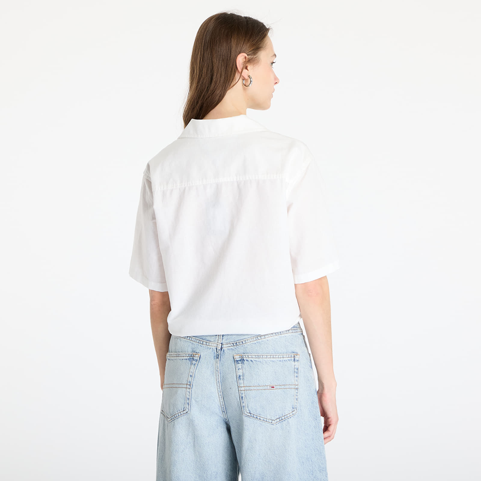Koszule damskie Tommy Jeans Crop Linen Shortsleeve Shirt White