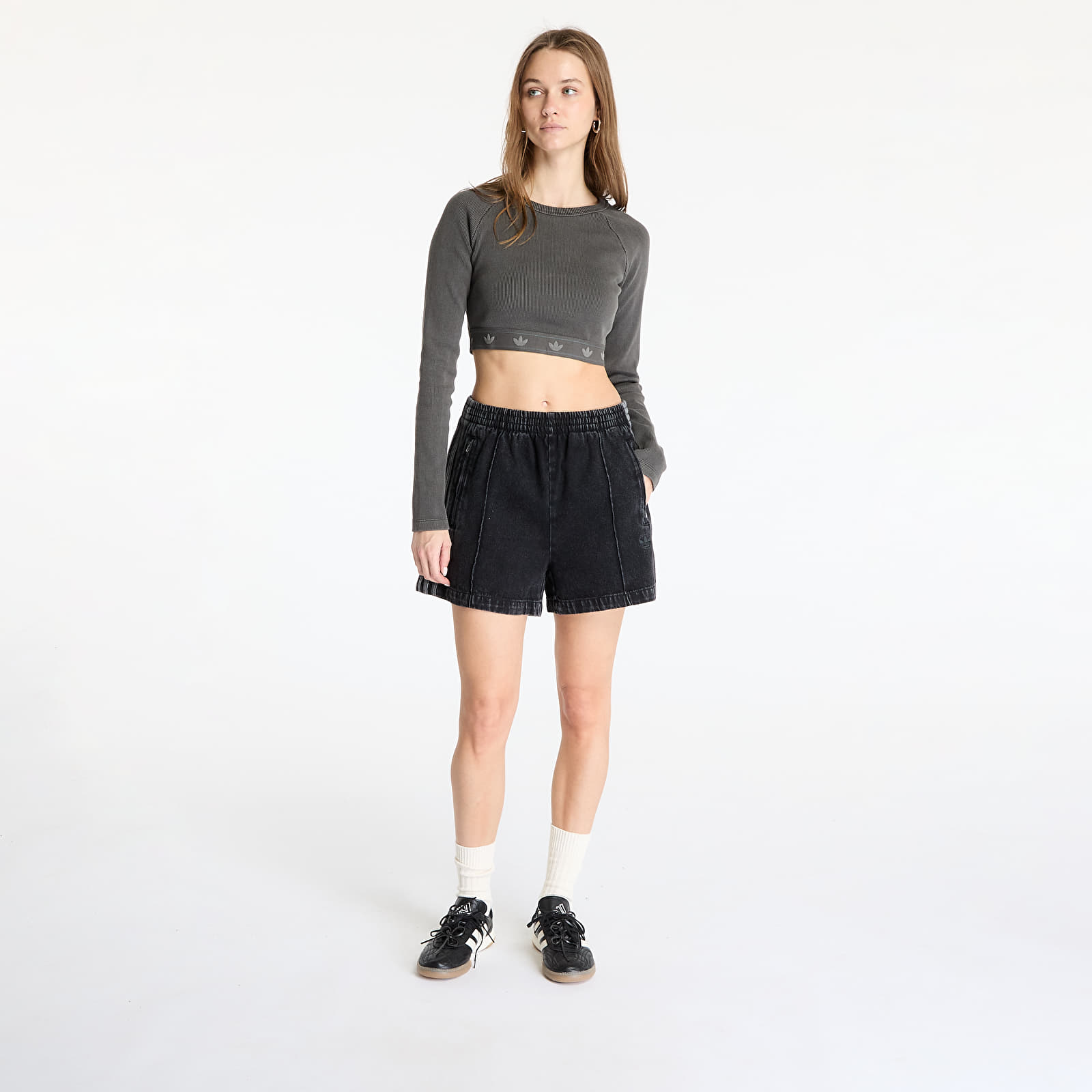 Women's tops adidas Ribbed Longsleeve Crop Top Black