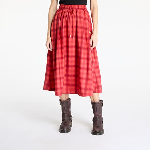 Rok Puma Woven Midi AOP Pleated Skirt Red Fire