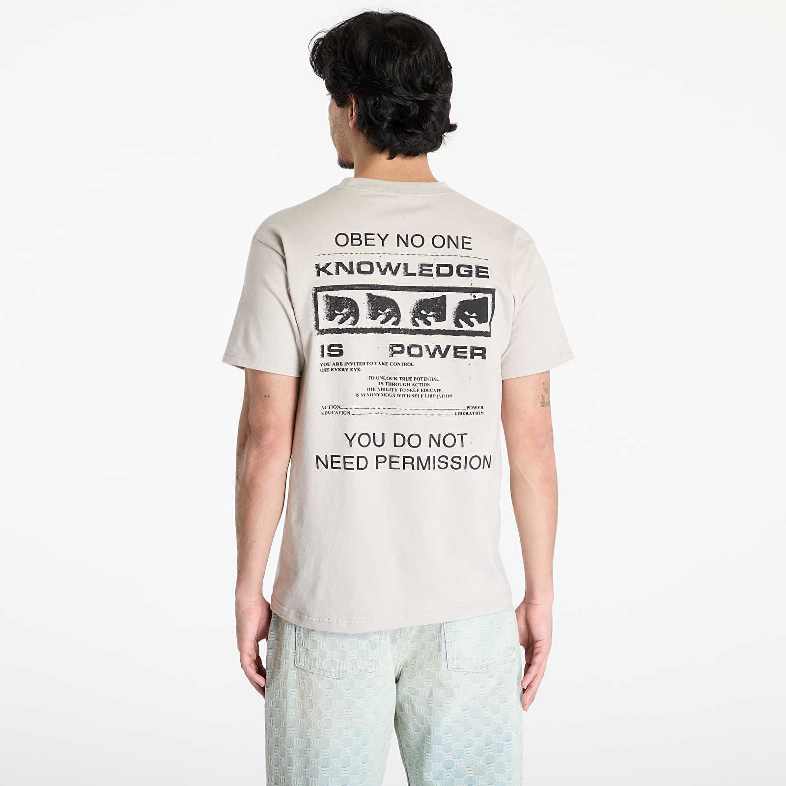 Moške majice OBEY Permission T-Shirt Silver Grey