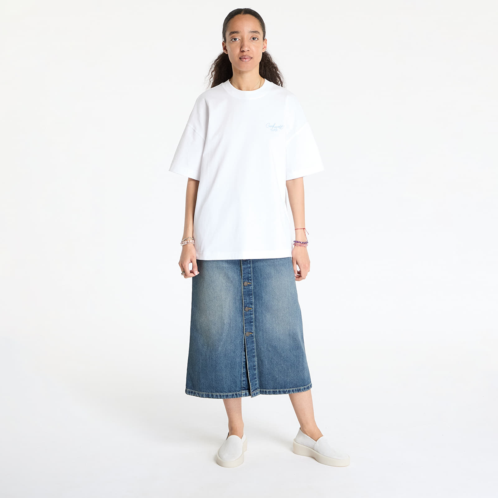 Camisetas hombre Carhartt WIP Shortsleeve Signature Script T-Shirt UNISEX White/ Dusty Ice