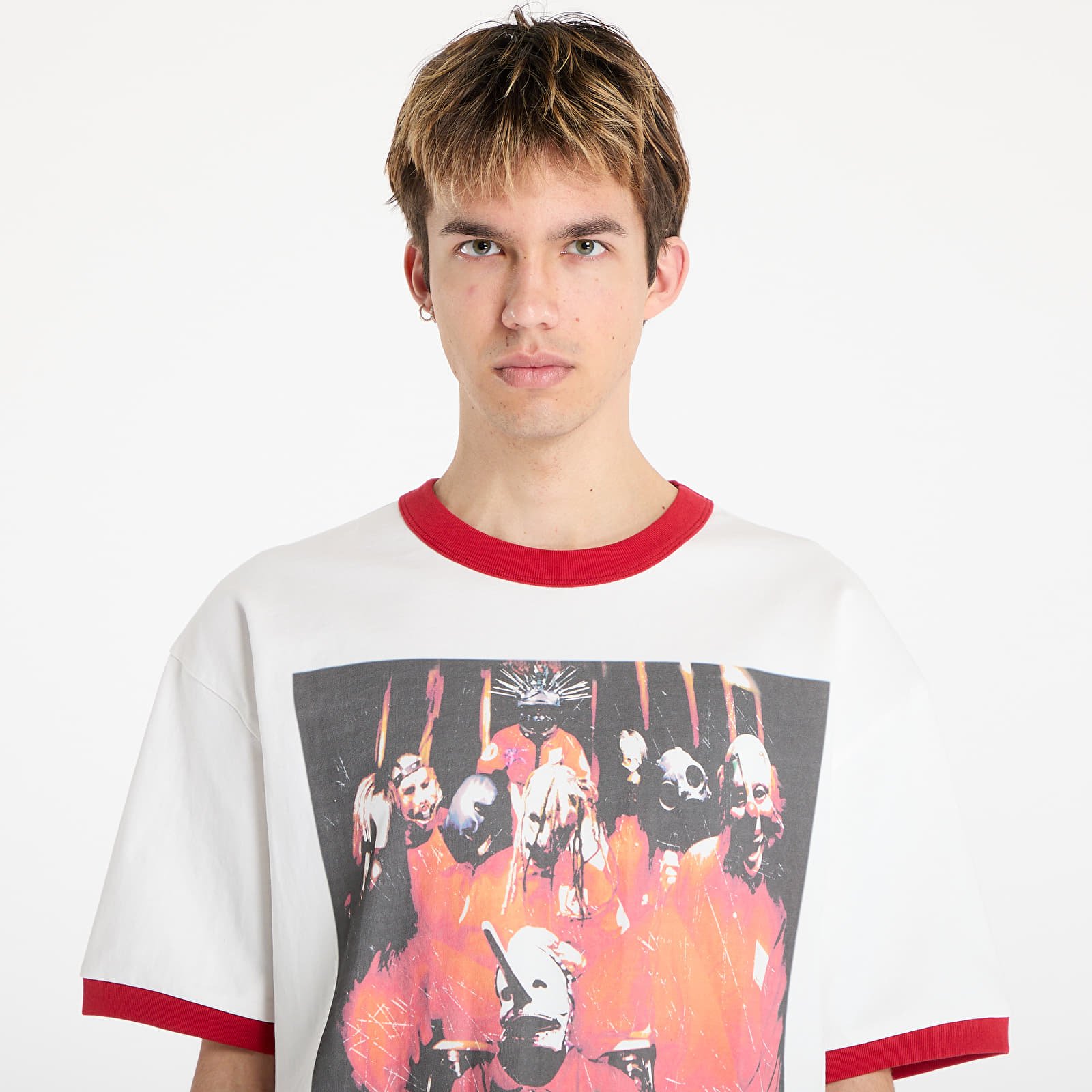 T-shirts hommes PLEASURES x Slipknot Self Titled Ringer Shirt White