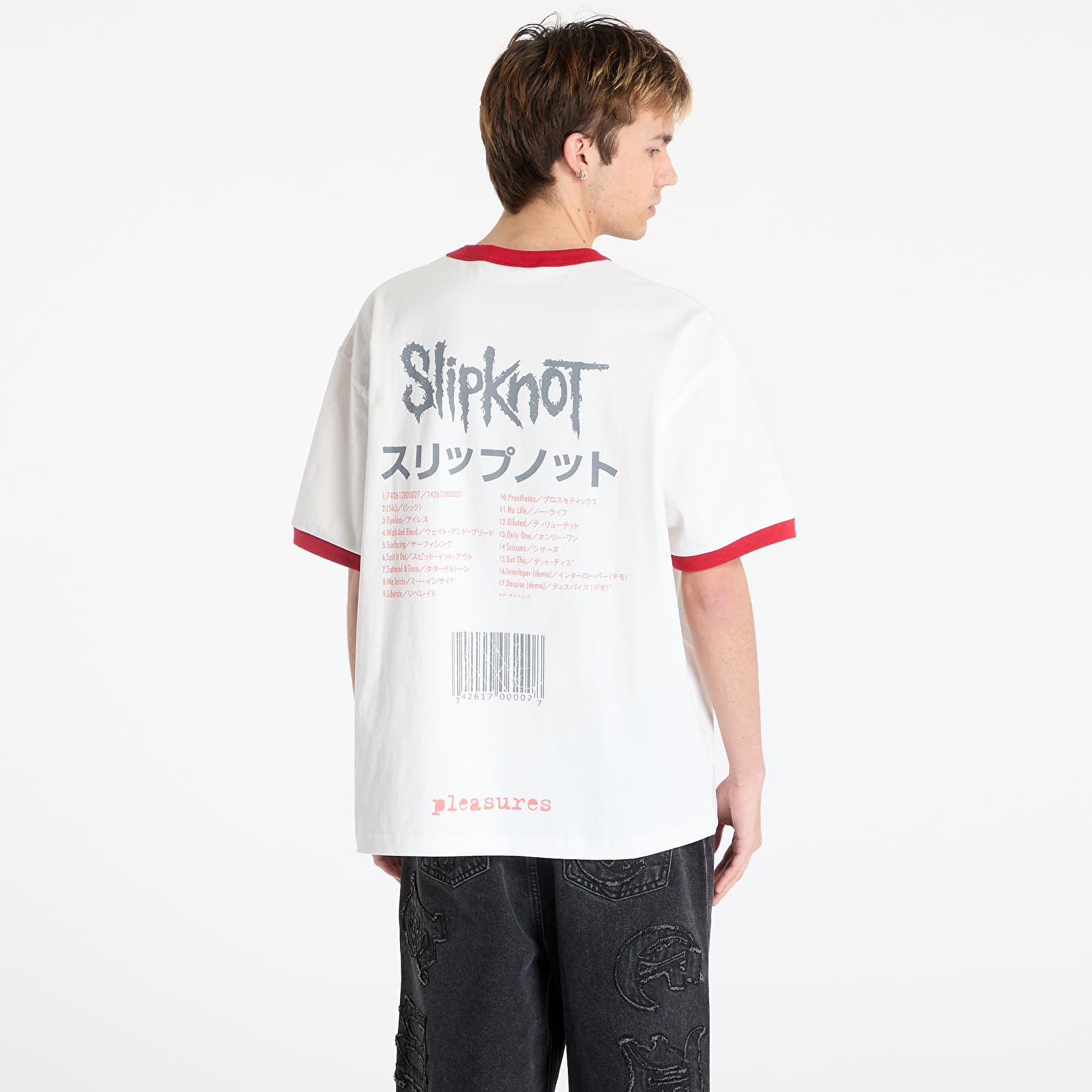 T-shirts hommes PLEASURES x Slipknot Self Titled Ringer Shirt White