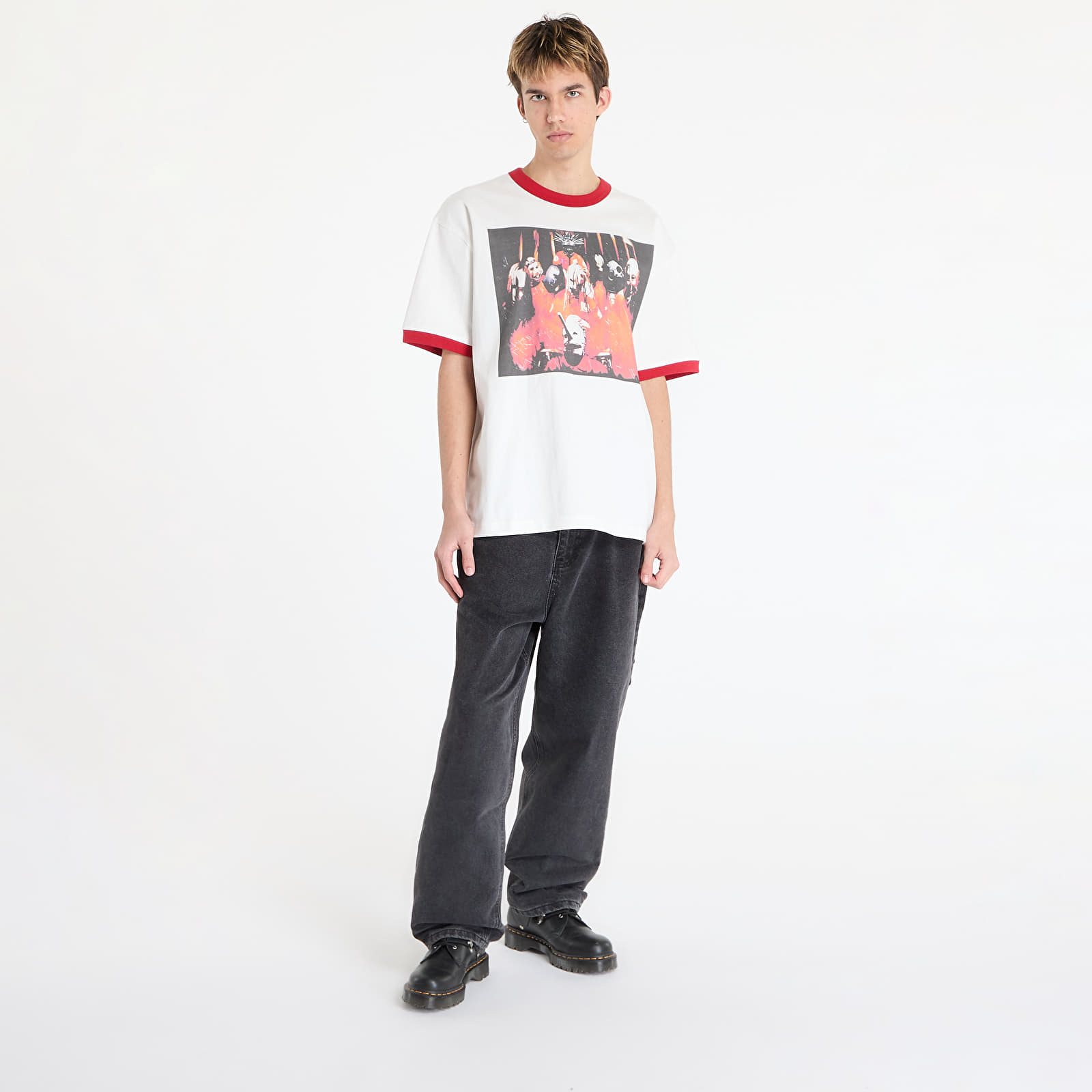 T-shirts hommes PLEASURES x Slipknot Self Titled Ringer Shirt White