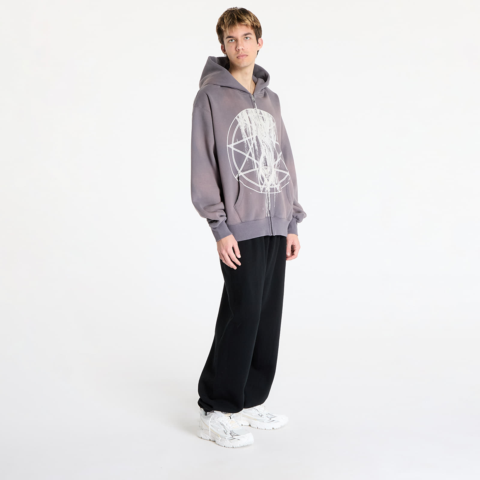 Felpe da uomo PLEASURES x Slipknot Nonagram Zip Hoodie Smoke