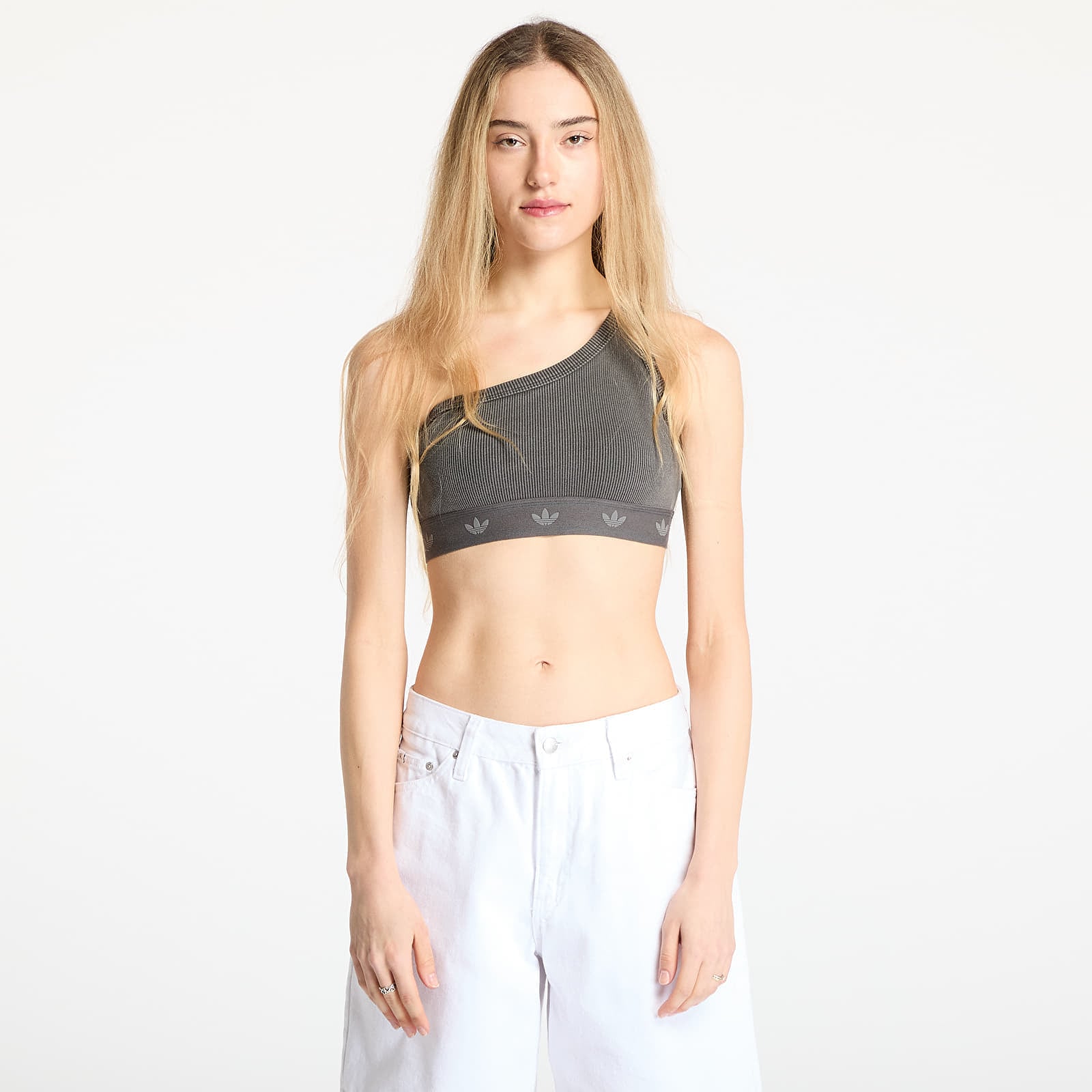 adidas Ribbed One Shoulder Top Black L