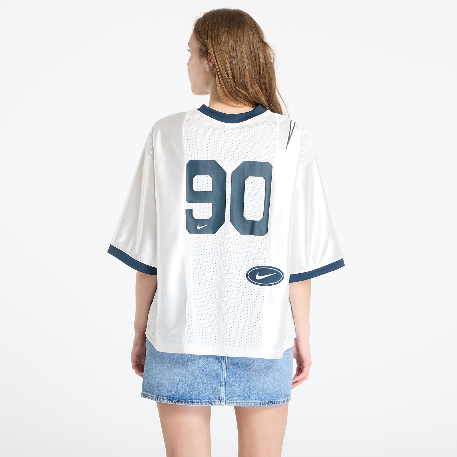 Dotjeran Nike Sportswear Street Women's Oversized Short-Sleeve Graphic Jersey Sail/ Armory Navy