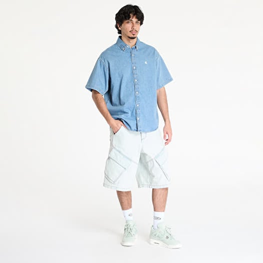 Carhartt WIP ライトブルー ゲームシャツ Men's shirts Carhartt WIP S/S Lucas Shirt UNISEX Blue Bleached