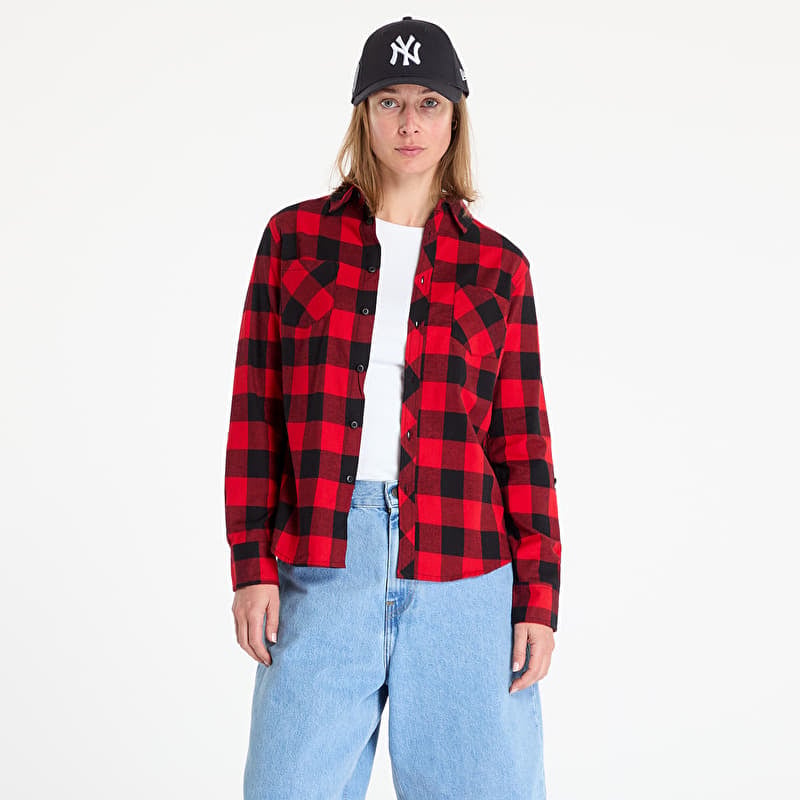 Urban Classics Ladies Turnup Checked Flanell Shirt Black/ Red