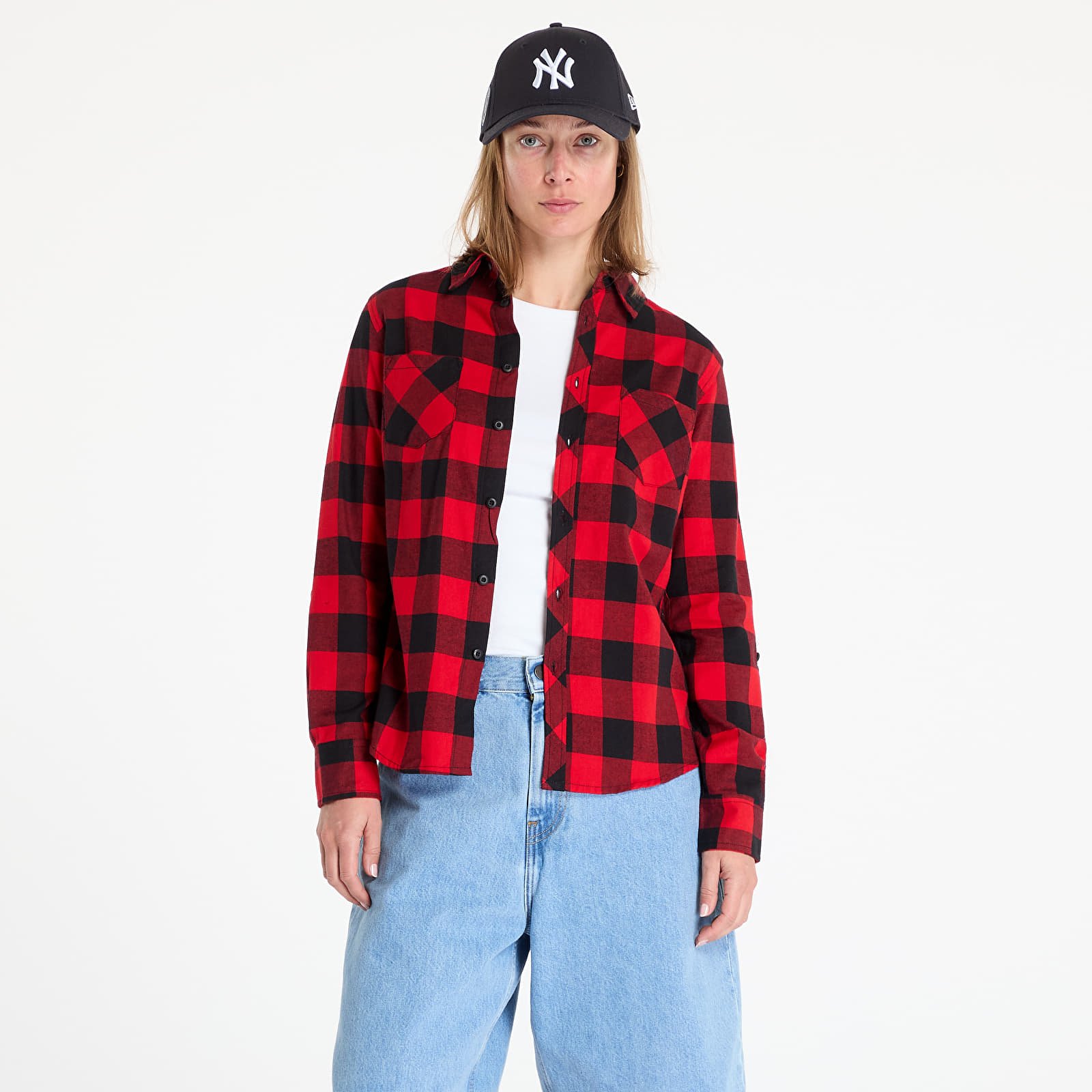 Košile Urban Classics Ladies Turnup Checked Flanell Shirt Black/ Red
