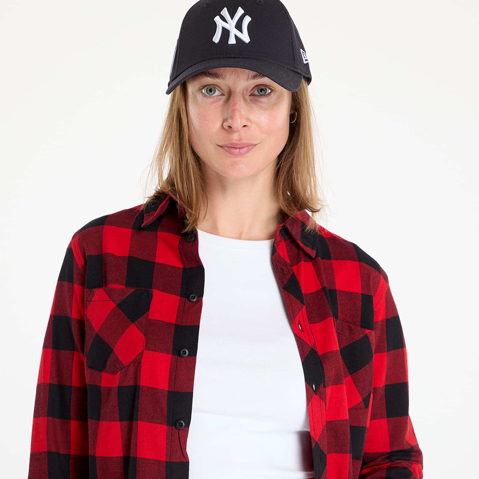 Košile Urban Classics Ladies Turnup Checked Flanell Shirt Black/ Red