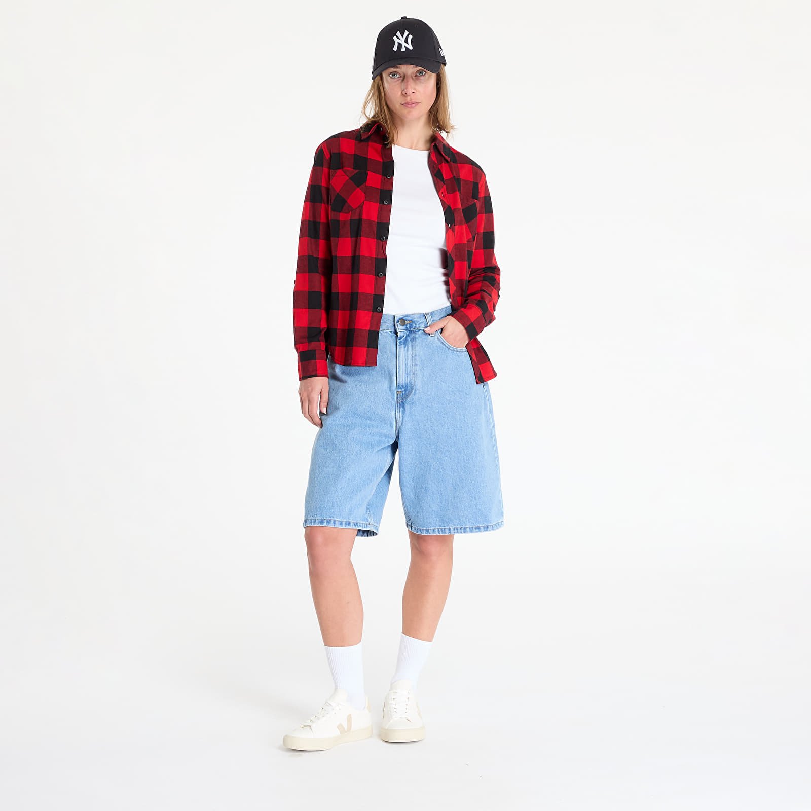 Košile Urban Classics Ladies Turnup Checked Flanell Shirt Black/ Red
