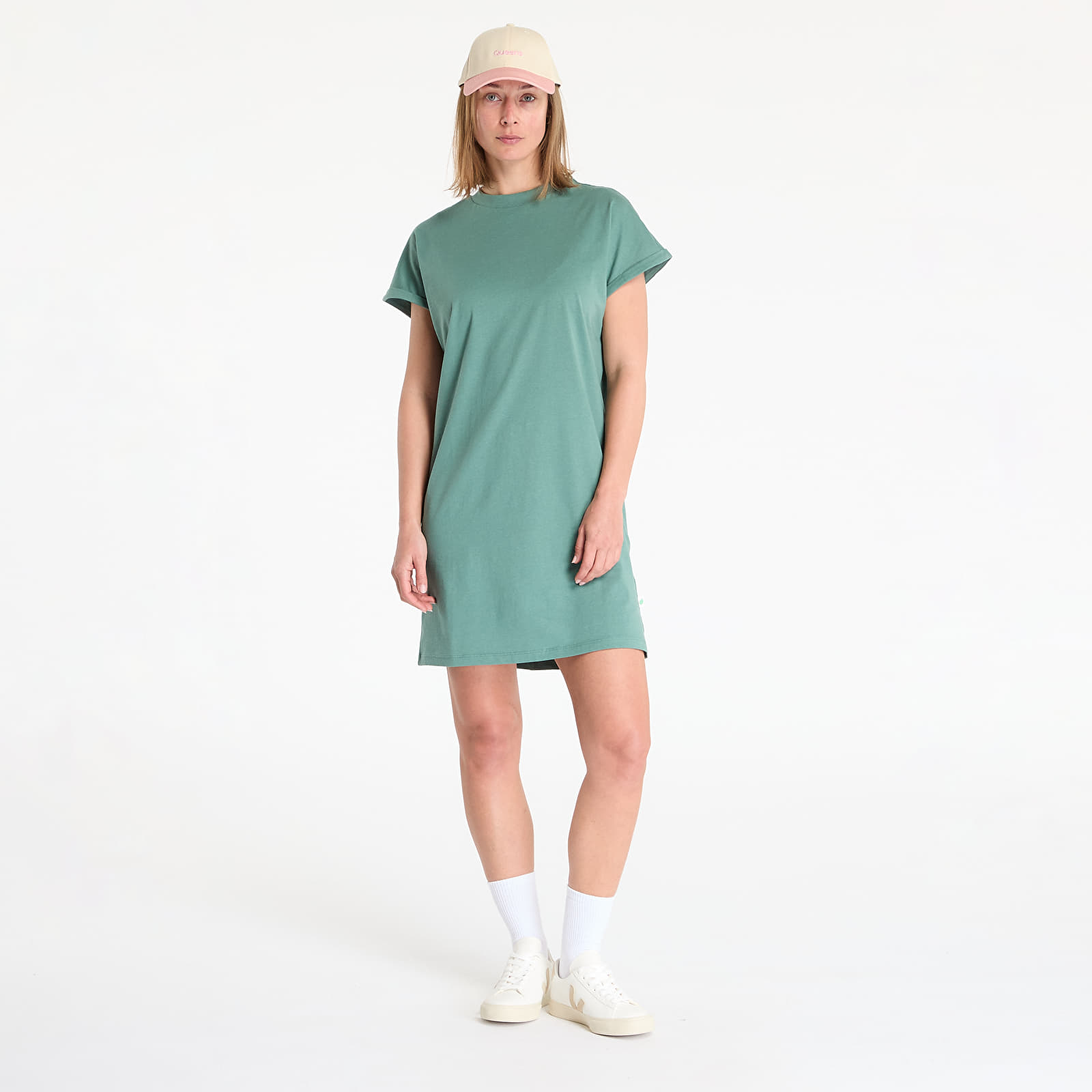 Kleidid Urban Classics Ladies Organic Cotton Cut On Sleeve Tee Dress Green